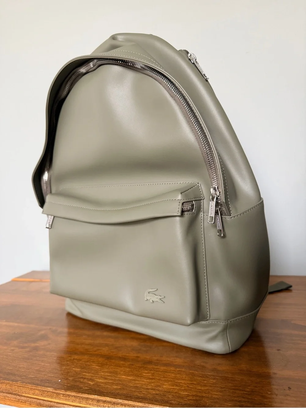 Lacoste Men's Khaki Green Smooth Leather Backpack